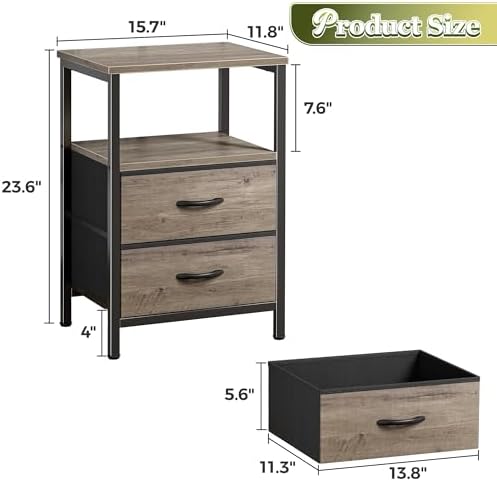 Huuger Night Stand Set of 2, Nightstand with 2 Drawers, Bedside Table - Image 3