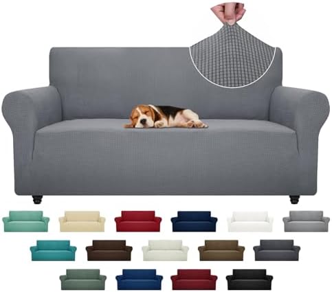 ZNSAYOTX Super Stretch Couch Cover (72"-92") Universal Sofa Covers with Elastic Bottom, Dog Cat Pets Friendly Washable Furniture Protector Fitted Sofa Slipcovers Stay in Place (Light Grey, Sofa) by ZNSAYOTX