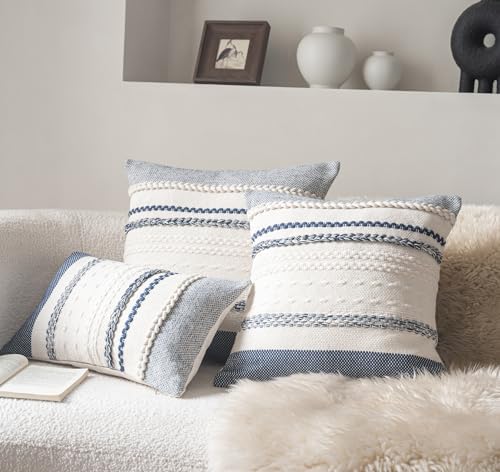 Cethom Boho Throw Pillow Covers 18x18 Inch Set of 2, Navy Blue Textured Decorative Couch Pillow Cases for Farmhouse Home Decor, Accent Cushion Cover for Sofa, Bed, Living Room, Bedroom - Image 2