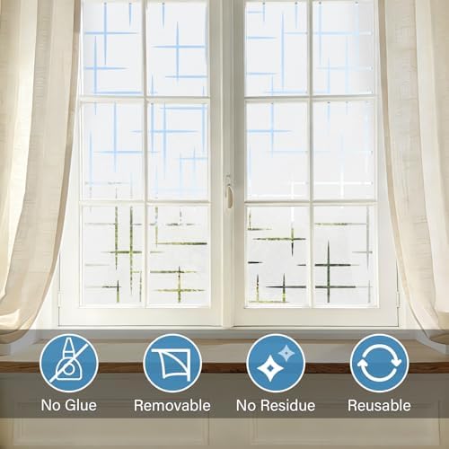 Finnez Window Privacy Film, Frosted Cross Window Cling, 29.5″ x 157.4″ - Image 5