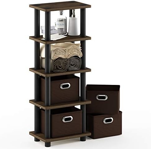 Furinno Turn-N-Tube Toolless 4-Tier Storage Shelves, Columbia Walnut - Image 5