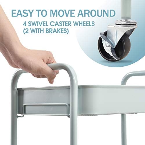 TOOLF 3 Tier Metal Rolling Cart, Utility Storage Cart with Wheels, Green | Screwless Assembly, Lockable Metal Wheels, Trolley Organizer for Bathroom, Kitchen, Office, Dorm, Laundry, Craft Room - Image 5