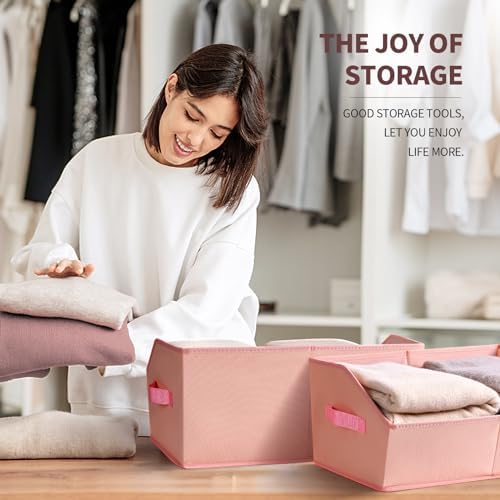 Homsorout Closet Baskets for Shelves Trapezoid - Decorative Storage Baskets with Handle, Closet Bins for Organization, Shelf Storage Bins for Clothes, Books, Home, Office, 10 Pack, Pink - Image 5
