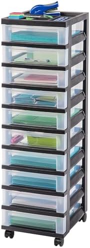 IRIS USA 2 Pack 10-Drawer Plastic Storage Rolling Organizer Cart with Caster Wheels for Laundry Room, Bathroom, or Closet Dresser Storage, Black/Clear - Image 4