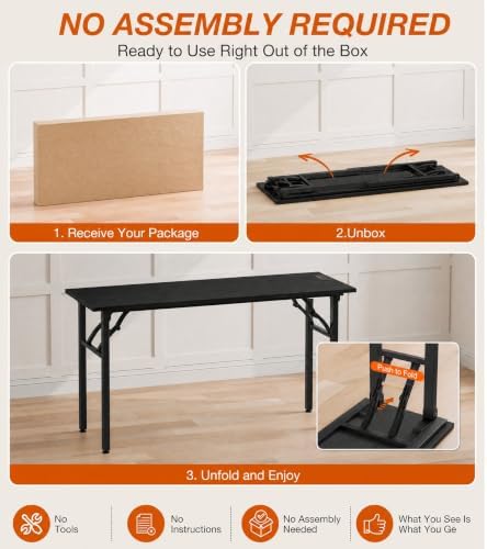 XBurmo Small Folding Desk Folding Table, No Assembly Foldable Desk Gaming Desk, 55.1-Inch Computer Table Workstation with 2 AC Outlets and 2 USB Ports for Bedroom and Home Office, Dark Oak - Image 3