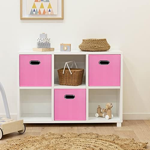 Black Foldable Storage Cubes Bins , Fabric Storage Box Cubes Organizer Baskets with Dual Handles for Home Organizer(Pink) - Image 4
