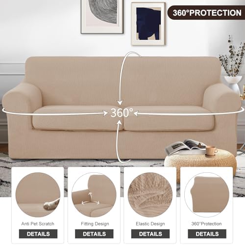 U-NICE HOME 3 Pieces Stretch Couch Cover Sofa Slipcover, Camel - Image 4