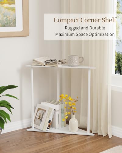 Yawinhe Triangle Metal End Table,2-Tier Small Corner Table,White,1 Pack - Image 4
