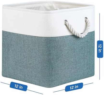 Temary 12 Inch Cube Storage Baskets 4 Pack Fabric Storage Bin for Organizing, Shelf Baskets for Home Office Closet, Collapsible Cube Storage Bins (White&Dark Green) - Image 2