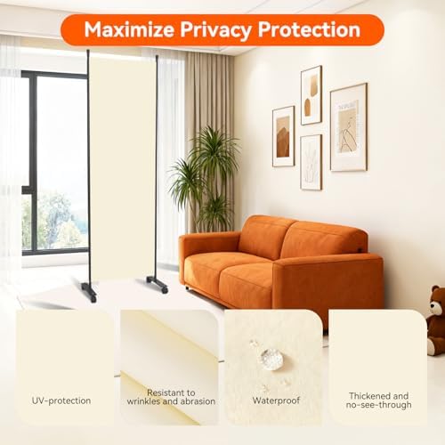 88" W 4 Panel Room Divider, Portable Privacy Screen W/Wheels Freestanding - Image 4
