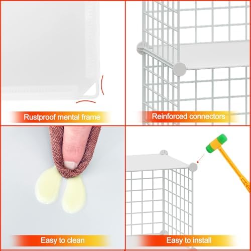 HUBSON Wire Cube Storage Organizer, Book/Toy/Craft/Potted Plants and petCloset Organizers and Storage Shelves, 6-Cube Freely Combinable Metal Grids Storage Shelf,White Plus Iron - Image 5