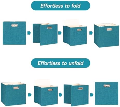 Posprica Collapsible Storage Bins,13×13 Foldable Storage Cube Boxes Fabric Drawer Fabric Storage Bins Vinyl Record Cubby Cubes with Handles for Bookcase, Closet, Shelf, Cabinet, 4 Pack - Image 3