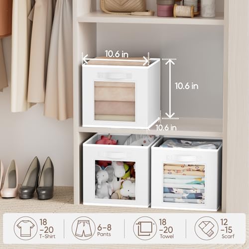 Homsorout Storage Cube 11 Inch - Cube Storage Bins with Window, Closet Storage Baskets with Handle, Fabric Bins for Closet, Shelves, Toys, Clothes, Set of 16, White - Image 4
