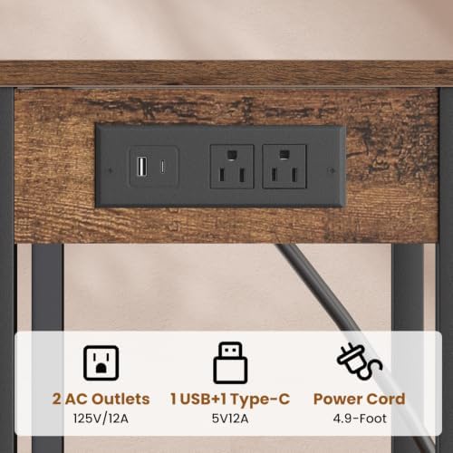 Tall Side Table with Charging Station, 30 Inch Tall End Tables Living Room - Image 5