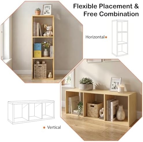 WannabeMyself【Sturdy Build&Easy Assembly】3 Cube Storage Organizer with Anti-Tipping Kits,Reversible Open Back Book Shelf, Bookcase for Living Room,Bedroom,Entrance Hall,Office,12.2×11.4×35.9,Oak Color - Image 4