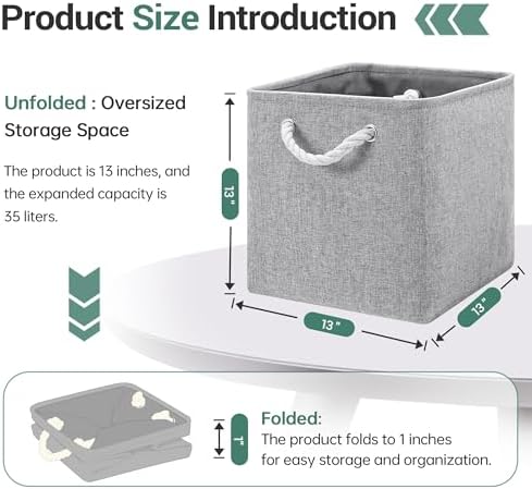 ECDYQXVU 13x13x13 Inch Storage Cube Bins Foldable Organizer Baskets 6 Pack - Image 3