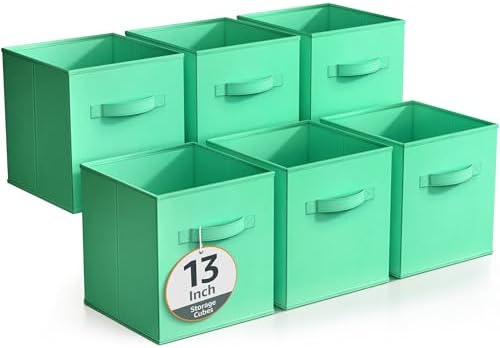 Sorbus Fabric Storage Cubes, 6-Pack Foldable Bins (13 Inch, Teal) by Sorbus