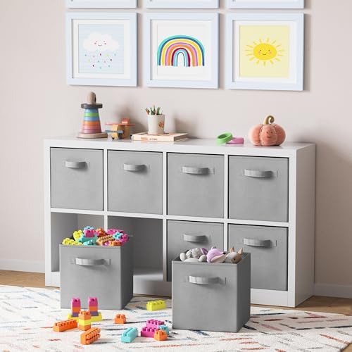 Storage Cubes Pack Of 8 - Standard Size Cube Storage Bin 10.5x10.5x11 With Dual Handles For Easy Carrying- Fabric Storage Bins Collapsible (Light Grey) - Image 5