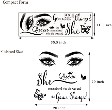 Inspirational Wall Sticker Pretty Eyelashes Eyes Wall Decals Motivational Word Letter Decal Wall Art Quote She Remembered Who She Was and The Game Changed Wall Stickers for Women Girls Bedroom Living - Image 6