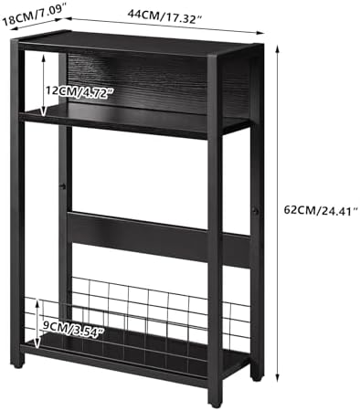 IBUYKE 3 Tier Narrow Side Table,with Magazine Rack, Black UTMZ001B - Image 3