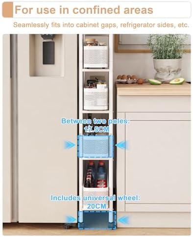 UMDONX 5-Tier Narrow Mobile Storage Cart with Pull-Out Baskets - Image 3