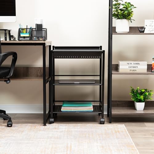 Mind Reader Cart with Covered Compartment, Office Organizer, Storage, 3-Tier, Office, Metal, 20" L x 14.25" W x 28.75" H, Black - Image 6