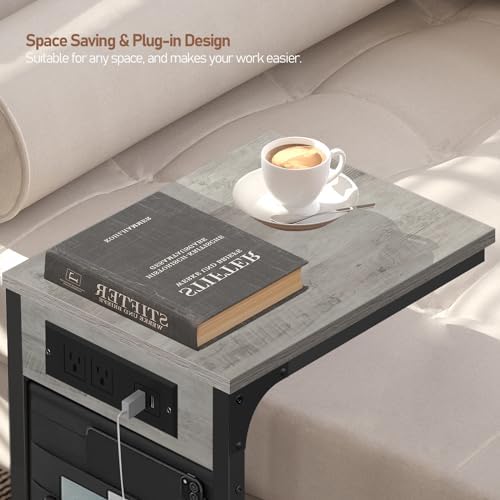 TUTOTAK C Shaped End Table with Charging Station, Side Table for Sofa - Image 5