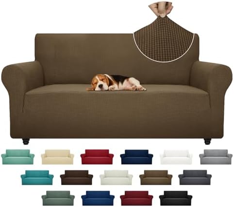 ZNSAYOTX Super Stretch Couch Cover (72"-92") Universal Sofa Covers with Elastic Bottom, Dog Cat Pets Friendly Washable Furniture Protector Fitted Sofa Slipcovers Stay in Place (Brown, Sofa) by ZNSAYOTX