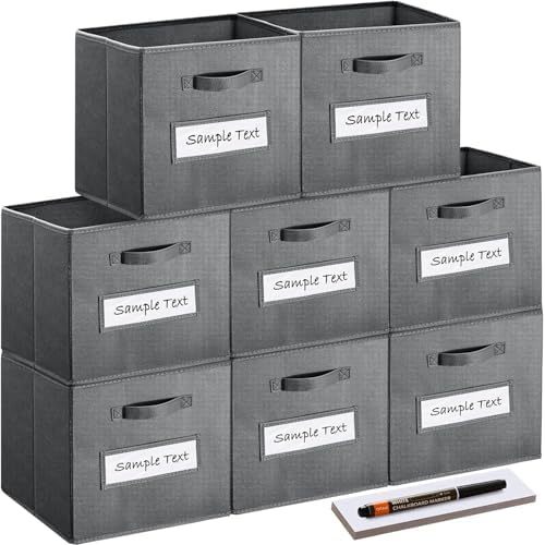 Fabric storage cubes (Set of 8) 11 Inch Cube Storage Bin, cube storage with 8 Labels Window Cards & a Pen, Foldable cube organizer bins, 11x11 storage bin, Cubby Organizer bins, Gray by Artsdi