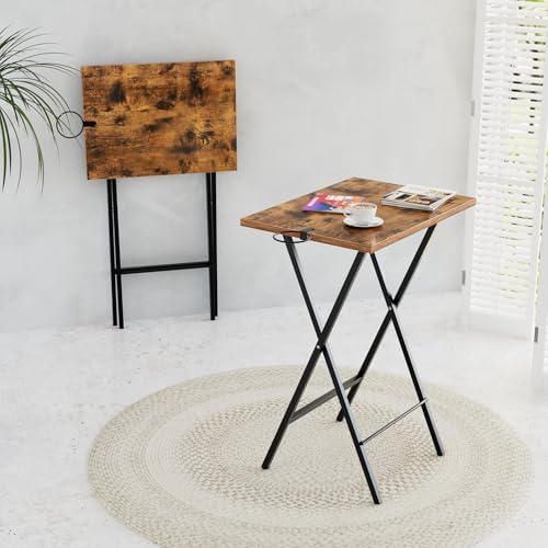 VECELO Folding TV Tray for Eating Set of 2, Portable Dinner/Snack Table with Cup Holder for Couch, Living Room and Small Space, Antique Brown by VECELO