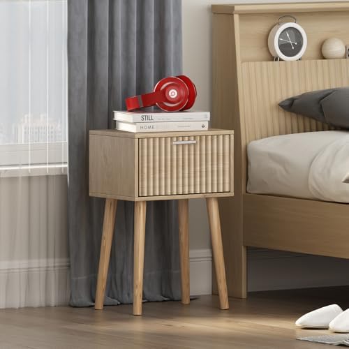 LAATOOREE Nightstands Set of 2, Small Bed Side Table with Fluted Door - Image 5