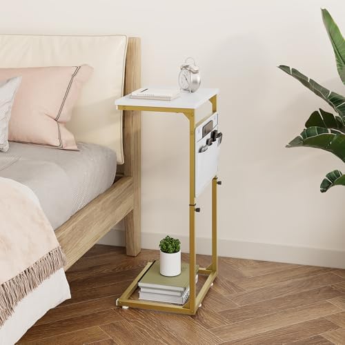 Vagusicc C Shaped End Table, 33'' Tall Side Table for Couch, Adjustable Height Small Couch Side Table for Small Spaces, C Table End Table Slide Under Sofa Table TV Tray Arm Table for Living Room - Image 4