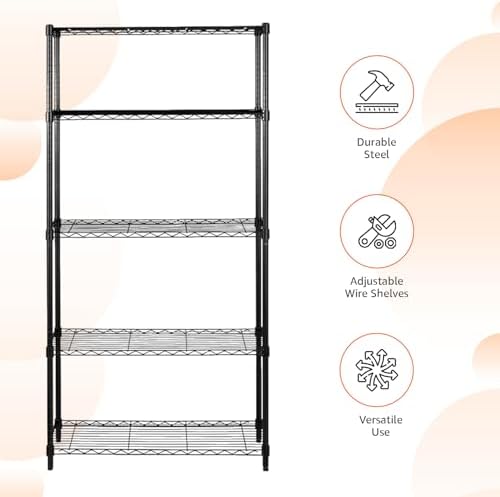 Amazon Basics 5-Shelf Adjustable Heavy Duty Steel Wire Storage Shelves for Garage, Kitchen, Easy Assembly, 36" x 14" x 72", Black - Image 4