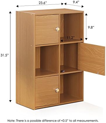 Furinno Pasir 3-Tier Shelf with 3 Door/Round Handle, Light Cherry - Image 3
