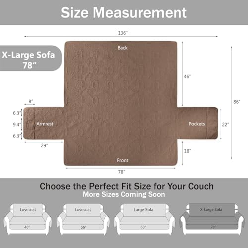 Soft Quilted Couch Cover with Pockets for Extra-Large Sofa, Anti-Slip Sofa Covers Washable for 3 Cushion Pet Friendly, Oversized Sofa Cover Water-Repellent (X-Large Sofa 78", Raw Umber) - Image 6