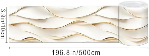 IVN Wallpaper Border Peel and Stick Wall Ivory Gold Waves 4x196 Inch - Image 3