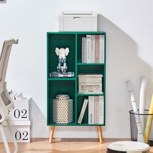LEYAOYAO 5 Cube Bookshelf,Mid-Century Modern Bookcase with Legs,Dark Green - Image 4