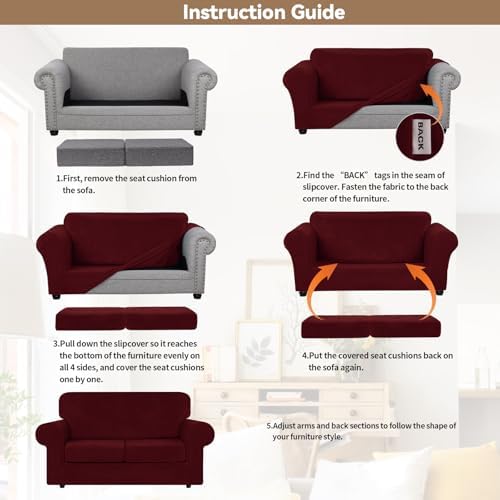 WEERRW Velvet Stretch 3 Pieces Couch Cover for Sofa Washable, Burgundy - Image 6