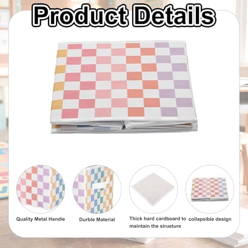 Bokon 6 Pcs 11'' Colorful Gingham Fabric Storage Cubes Foldable Cube Bins - Image 5