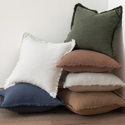 MIULEE Boho Linen Fringe Decorative Throw Pillow Covers Rifle Green 18x18 - Image 6