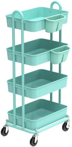 Simple Houseware 4-Tier Rolling Utility Cart with Hanging Bucket, Turquoise by SimpleHouseware