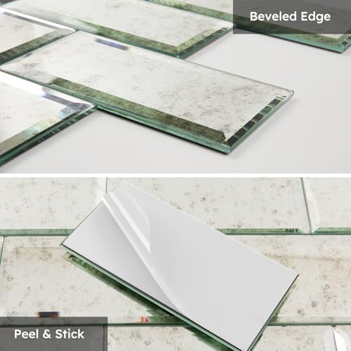 Diflart Peel and Stick Antique Mirror Backsplash Tiles 3x6 Inch, 5 Sq.ft - Image 4