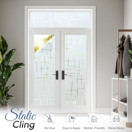 rabbitgoo Frosted Window Privacy Film, Cross Pattern, No Glue, 17.5"x118" - Image 5