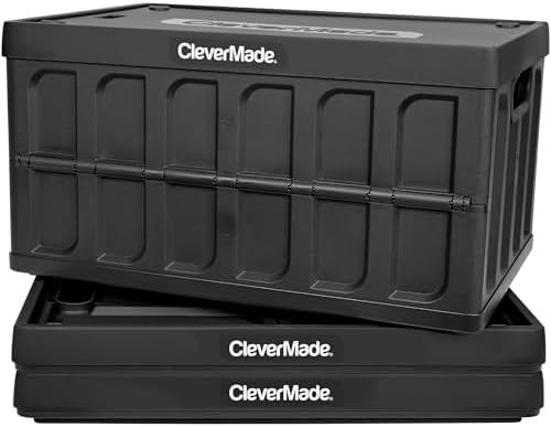 CleverMade Collapsible Storage Bins With Lids, 46L 3 Pack, 75 lb, Obsidian by CleverMade