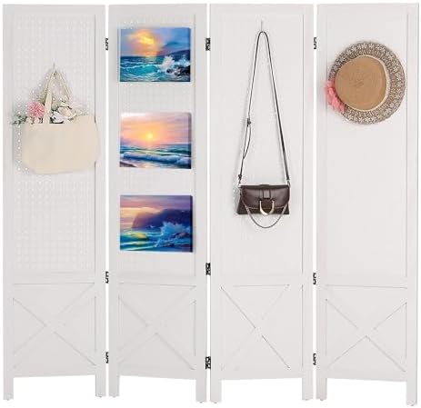 Wnutrees 4 Panel Pegboard Display,5 Ft Folding Privacy Screen Room Divider by Wnutrees
