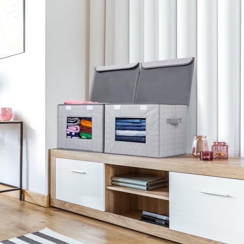 Univivi Fabric Closet Storage Bins with Lids for Shelves 4 Pack, Gray - Image 2