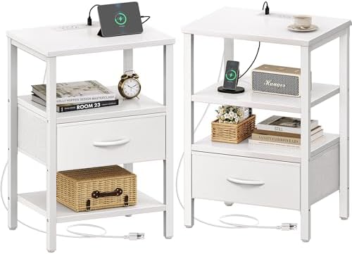 SUPERJARE Nightstand Set of 2 with Charging Station, USB-C Port, End Tables by SUPERJARE