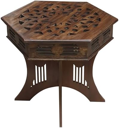 COTTON CRAFT Solid Wood End Table - Hand Carved Folding Moroccan Side Table by COTTONCRAFT