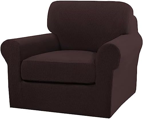 Turquoize 2 Piece Chair Covers Chair Slipcovers for Living Room Armchair Couch Cover Chair Sofa Cover with Individual Cushion Covers Furniture Cover for Chairs Feature Jacquard Fabric (Chair, Brown) by Turquoize
