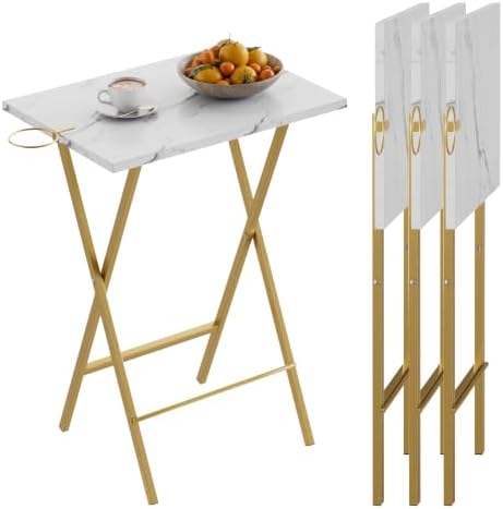 VECELO Folding TV Tray for Eating Set of 4, Portable Dinner/Snack Table with Cup Holder for Couch, Living Room and Small Space, Gold by VECELO